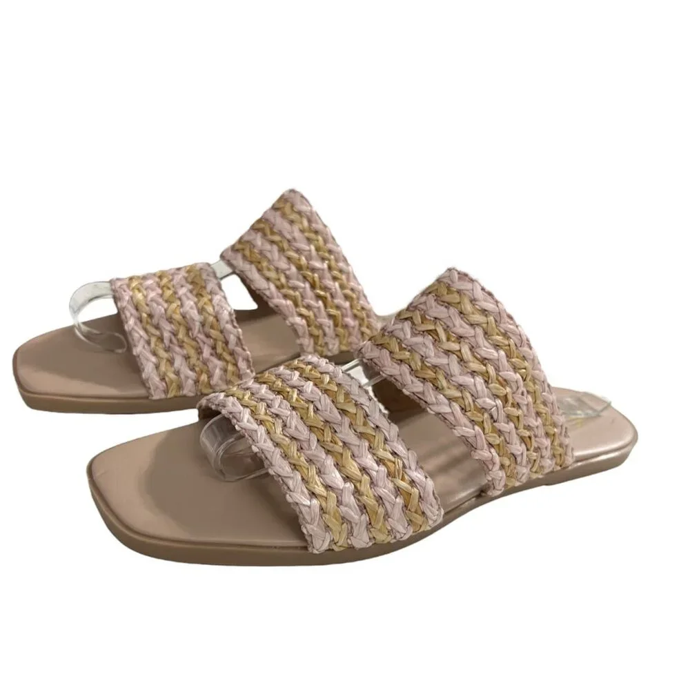 Avellini Raffia Slide Sandals‎ With Leather Lining & Square Toe size 8